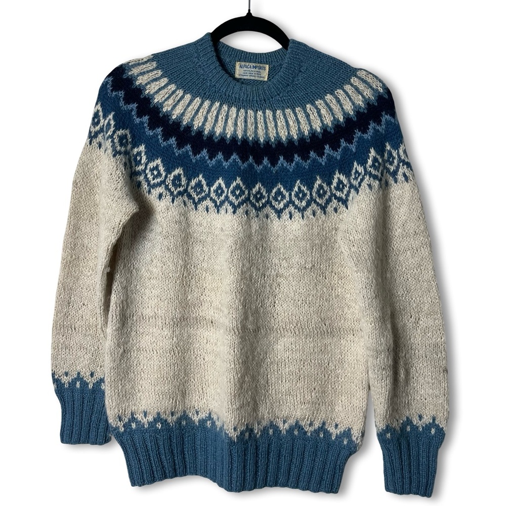 Alpaca‎ Imports Vintage Unisex 100% Alpaca Fair Isle Knit Sweater Blue – Sz. S